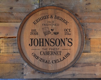Personalized Reclaimed Wine Barrel Head/Lazy Susan/Clock/Wall Art/Wall Hanging/Laser Engraved/Laser Engraving/Wedding Gift/Free Shipping