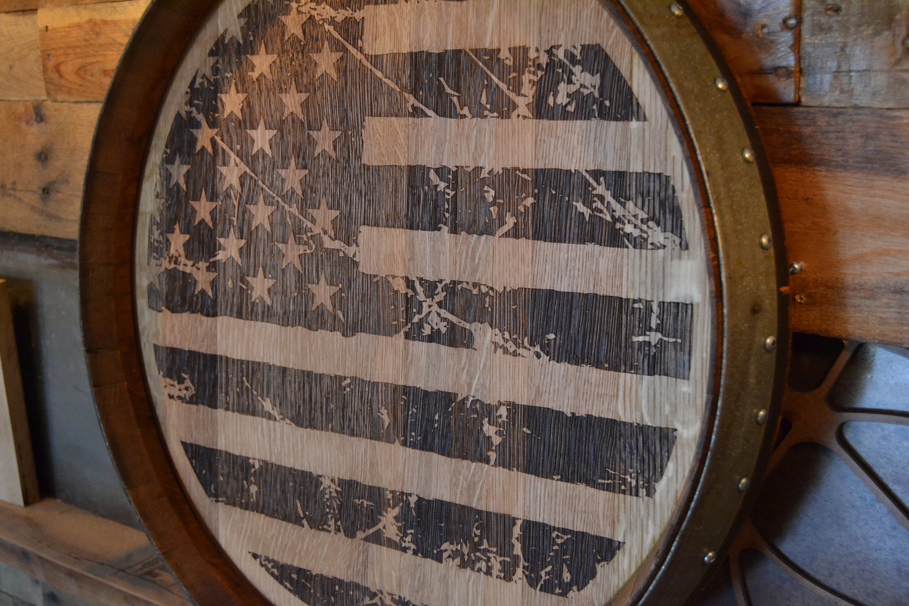 Personalized American Flag Reclaimed Wine Barrel Head/lazy Etsy