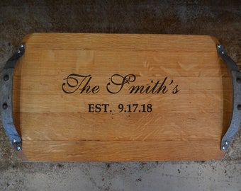 Personalized Wine Barrel Head Serving Tray or Cutting Board/Laser Engraved/Laser Engraving/Wedding/Personalized Gift/Free Shipping
