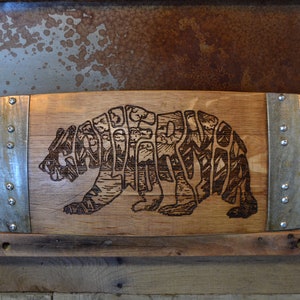 Wine Art Cali Bear made from Wine Barrel Stave Sign/Laser Engraved/Laser Engraving/Personalized/Wedding/Wall Art/Wall Hanging/Free Shipping