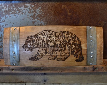 Wine Art Cali Bear made from Wine Barrel Stave Sign/Laser Engraved/Laser Engraving/Personalized/Wedding/Wall Art/Wall Hanging/Free Shipping