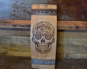 Custom Sugar Skull Wine Barrel Stave Sign/Laser Engraved/Laser Engraving/Personalized/Wedding/Wall Art/Wall Hanging/Free Shipping