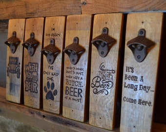 Wine Stave Beer Bottle Opener/custom/Beer/Bar/Laser Engraved/Laser Engraving/Personalized/Opener/Free Shipping/
