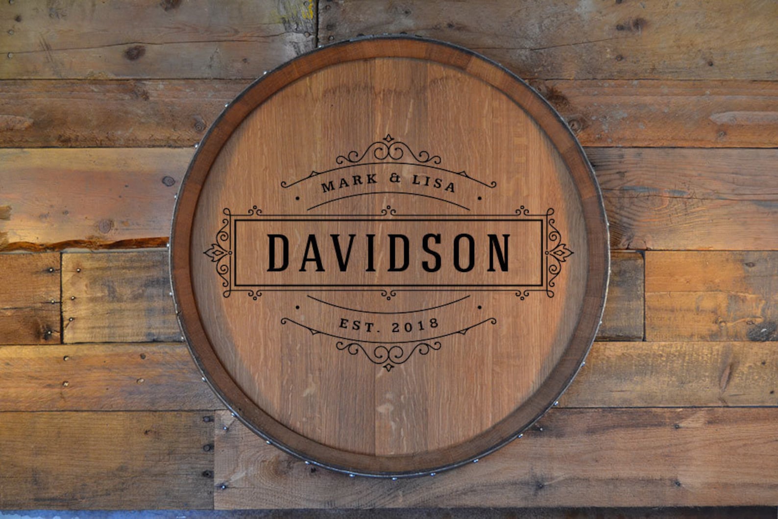 Personalized Reclaimed Wine Barrel Head/Lazy Susan/Clock/Wall Art/Wall Hanging/Laser Engraved/Laser Engraving/Wedding Gift/Free Shipping - Designed As Pictured, Lazy Susan