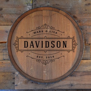 Personalized Reclaimed Wine Barrel Head/Lazy Susan/Clock/Wall Art/Wall Hanging/Laser Engraved/Laser Engraving/Wedding Gift/Free Shipping