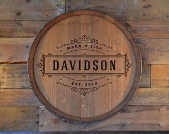 Personalized Reclaimed Wine Barrel Head/Lazy Susan/Clock/Wall Art/Wall Hanging/Laser Engraved/Laser Engraving/Wedding Gift/Free Shipping