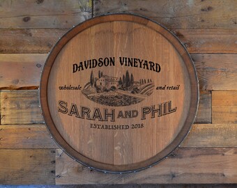 Personalized Reclaimed Wine Barrel Head/Lazy Susan/Clock/Wall Art/Wall Hanging/Laser Engraved/Laser Engraving/Wedding Gift/Free Shipping