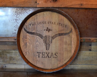Personalized Texas Reclaimed Wine Barrel Head/Lazy Susan/Wall Art/Wall Hanging/Laser Engraving/Wedding Gift/Free Shipping