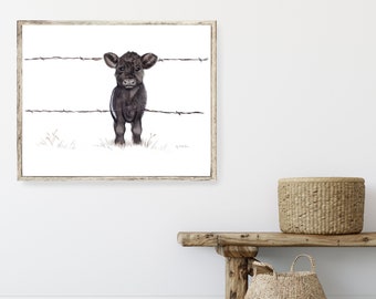 Arte de bezerro Belted Galloway – Decoração de parede estilo fazenda (Download digital)