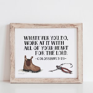 For the Lord, Colossians 3:23 printable art, digital download, Faith art, Scripture artwork, Christian printable art, Bible verse art,