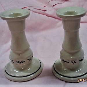 Pair of Longaberger &#39;Woven Traditions Holly&#39; Candlesticks