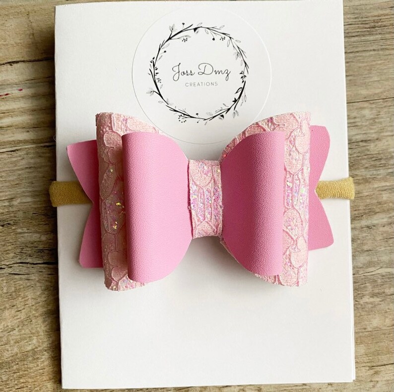 Pink Faux Leather Layered Bow Headband