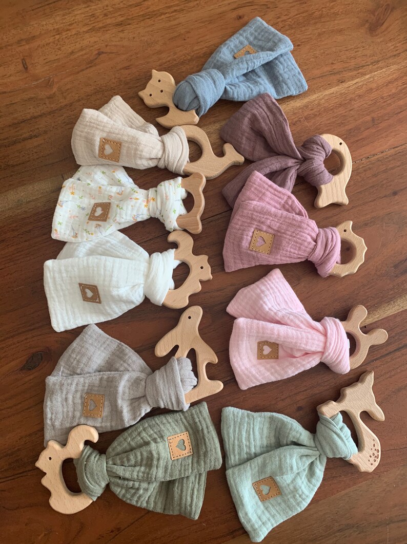 Hochet anneau de dentition crépitant doudou motricité tissu bébé cadeau hochet naissance enceinte baptême sexe fête baby shower cadeaux bébé image 4