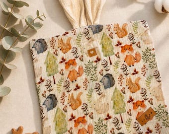 Kinderschnuffeltuch Baby Geschenk Waldtiere Musselin Spielzeug Kuscheltuch Taufe Geburt Beißring LilienDesign