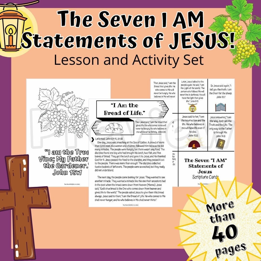 Seven i Am Statements of Jesus for Kids printable, Sunday School