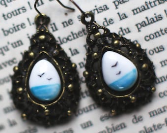 Gulls / Hand-painted Porcelain Earrings