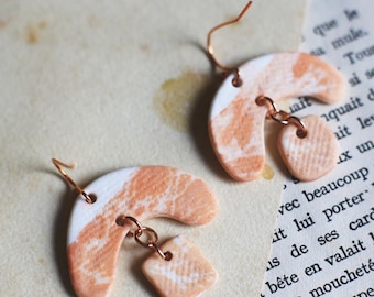 Boucles d'oreilles algues d'après le feu / porcelaine cyanotype