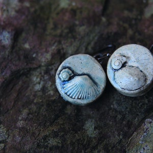 Shellscape / Seashell Relief Ceramic Earrings image 1