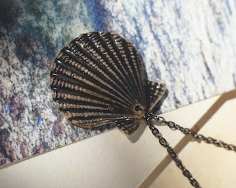 Bronze Scallops / Porcelain Seashell Earrings and Pendant
