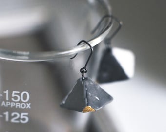Raku Pyramids / Porcelain Raku Gold Earrings