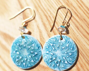 Flower Fractals / Porcelain and Stone Beads Earrings