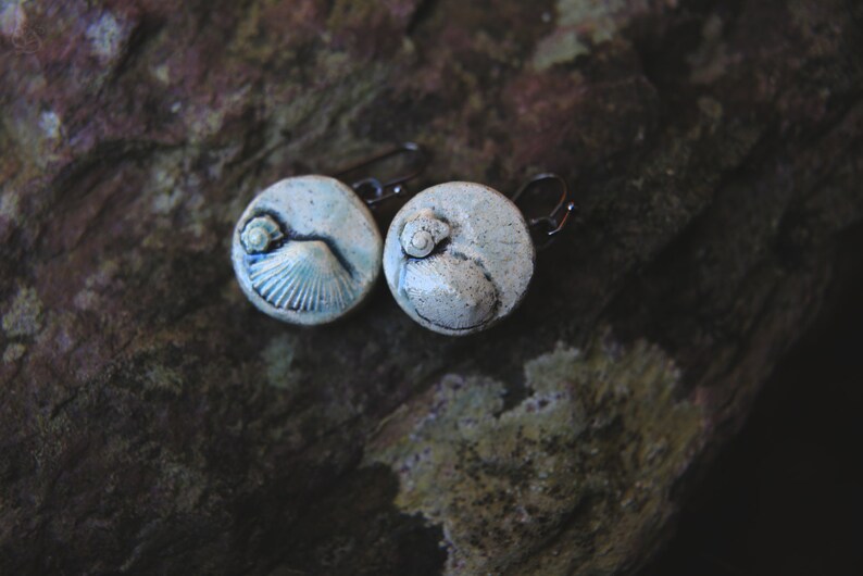 Shellscape / Seashell Relief Ceramic Earrings image 2