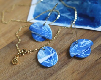Meadow Art / Parure de bijoux en porcelaine cyanotype