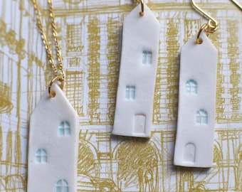 Porcelain Town / Parure de boucles d'oreilles et pendentif