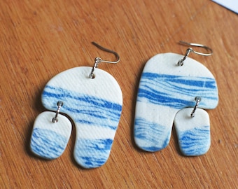 Flow / Boucles d'oreilles en porcelaine cyanotype