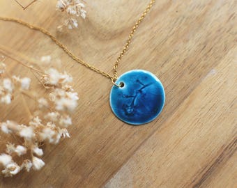 Fairy Token / Porcelain forget-me-not imprinted pendant