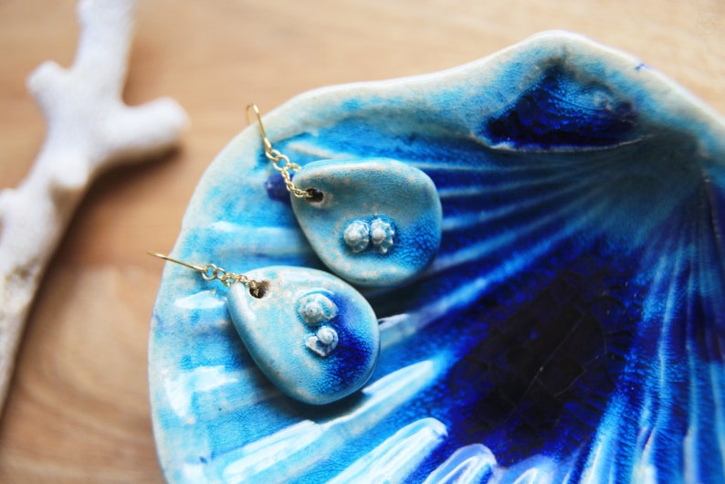 Echoes / Ceramic Earrings with Seashell Reliefs image 1