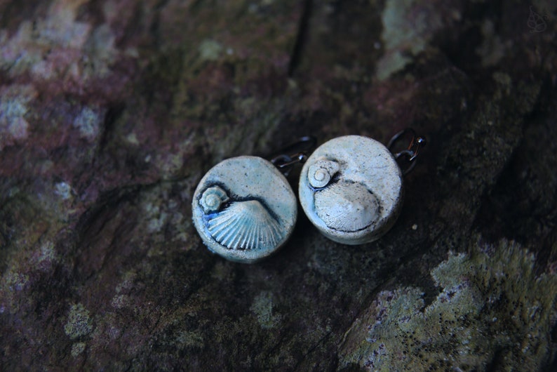 Shellscape / Seashell Relief Ceramic Earrings image 1