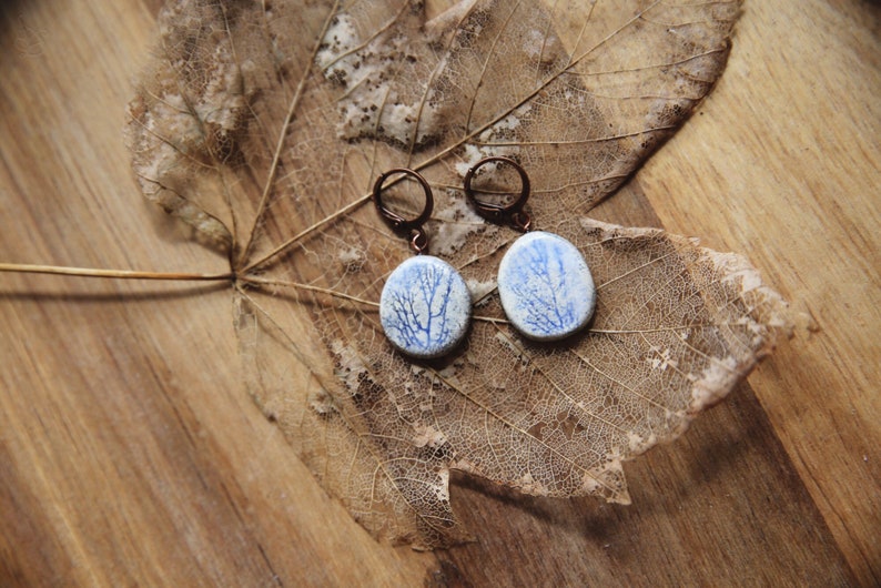 Seaweed Grove / Ceramic Earrings with Algae Imprints image 1