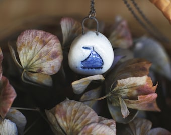 Tiny Sail / Porcelain Pendant