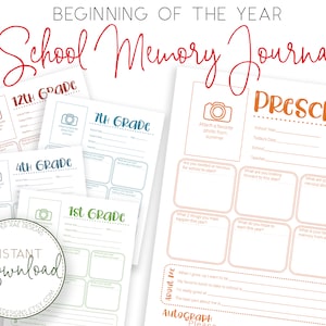 Kid&#39;s Memory Journal - School Memory Book - First Day of School - Keepsake Journal - Before School Interview - Birthday Interview