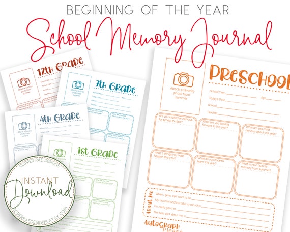Kid's Memory Journal - School Memory Book - First Day of School - Keepsake Journal - Before School Interview - Birthday Interview