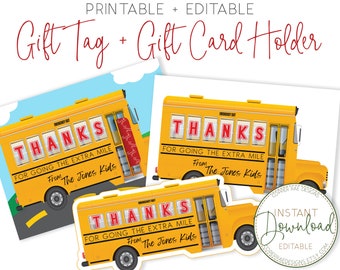 Editierbarer Geschenkkartenhalter „Thanks for Going the Extra Mile“, Lehreranerkennung, Busfahrer-Dankeschön, Schulbüro-Dankeschön