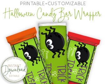 Envoltorio personalizable para barra de dulces de Halloween, envoltorio para barra de chocolate para niños de Halloween, golosinas escolares de Halloween