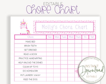 Printable Kid's Chore Chart, Editable Reward Chart