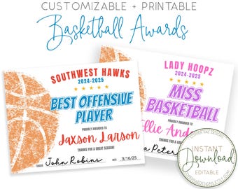 Basketball Award Urkunde Bearbeitbarer Basketball Award Bedruckbares Saisonende Basketball Canva Basketball Team Party Druckbare Vorlage