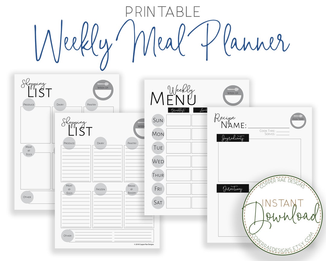 Printable Meal Planner and Shopping List - Etsy