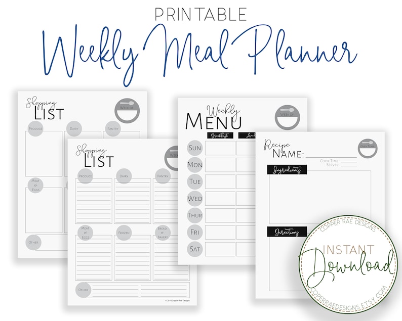 Printable Meal Planner and Shopping List - Etsy
