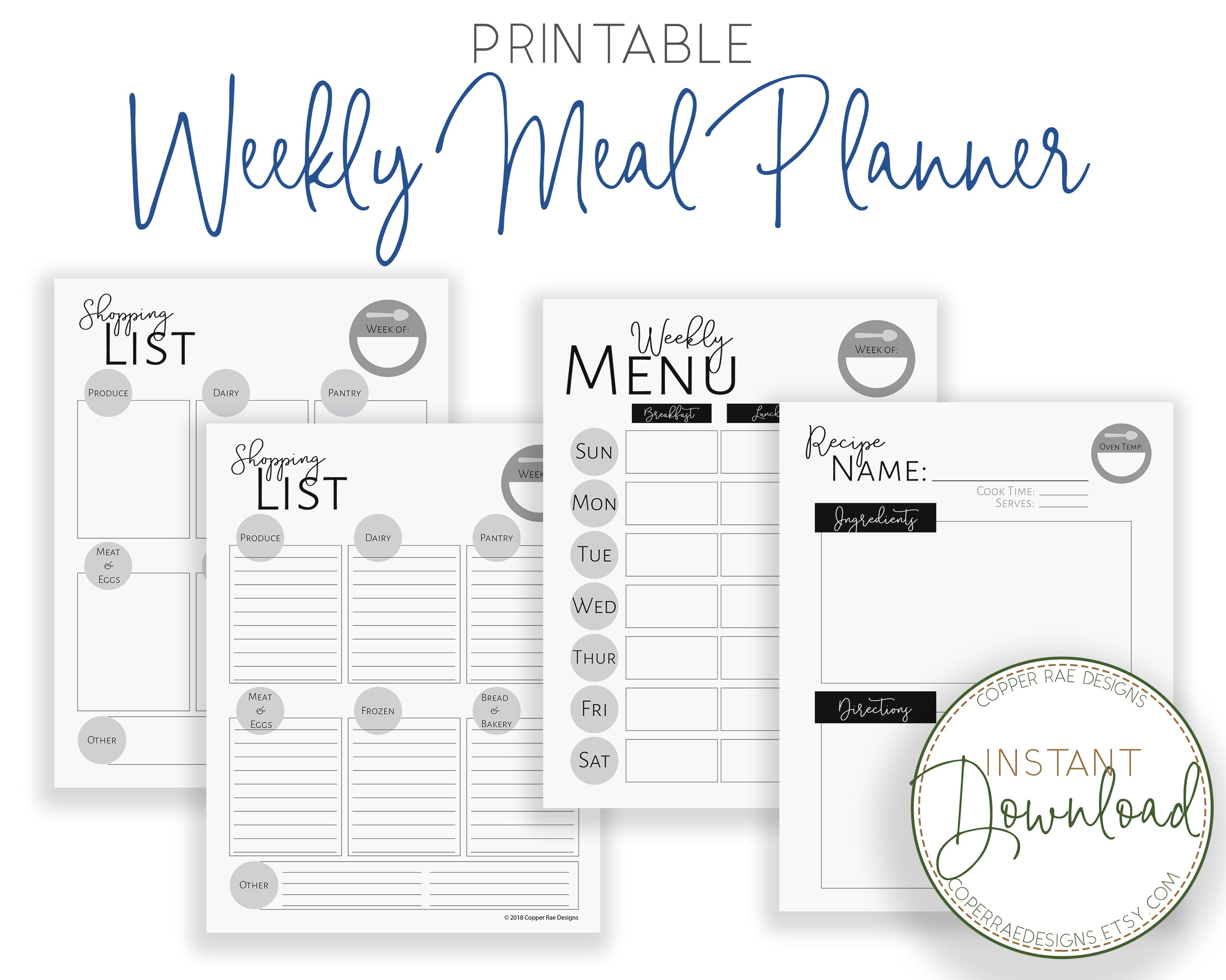 Printable Meal Planner and Shopping List | Etsy