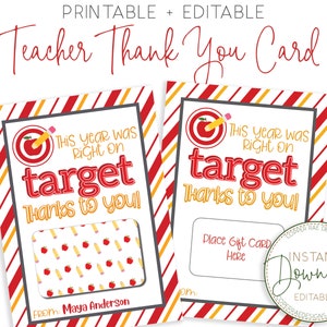 Editable + Printable Thank you Card, Gift Card Holder, Teacher Gift Card Holder