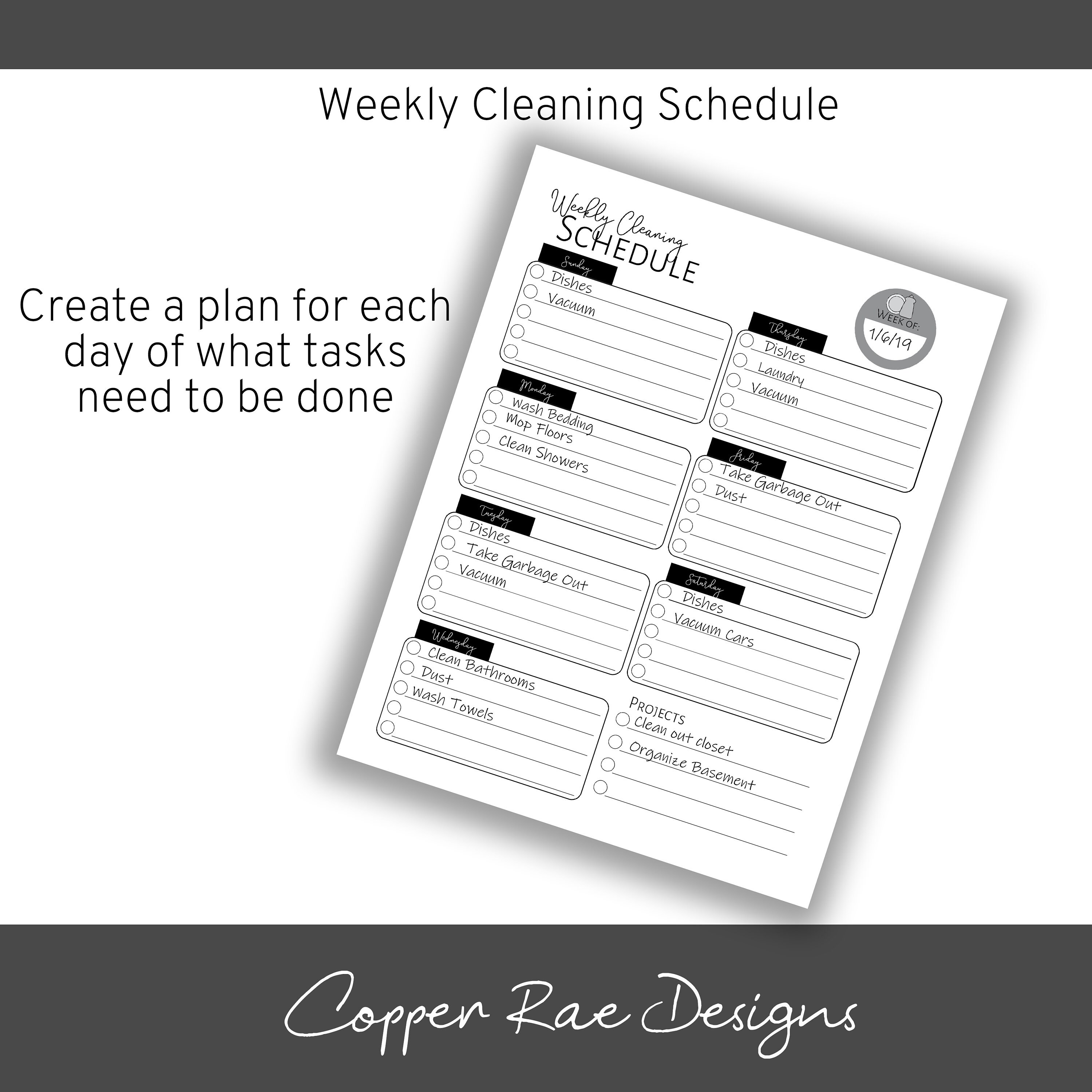 Printable Cleaning Schedule Daily Cleaning Tracker Weekly | Etsy