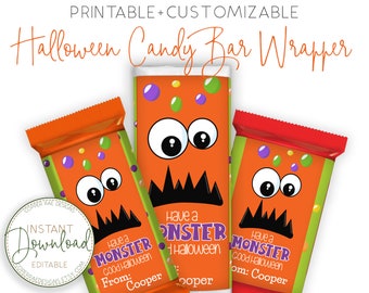Envoltorio personalizable para barra de dulces de Halloween, envoltorio para barra de chocolate para niños de Halloween, golosinas escolares de Halloween
