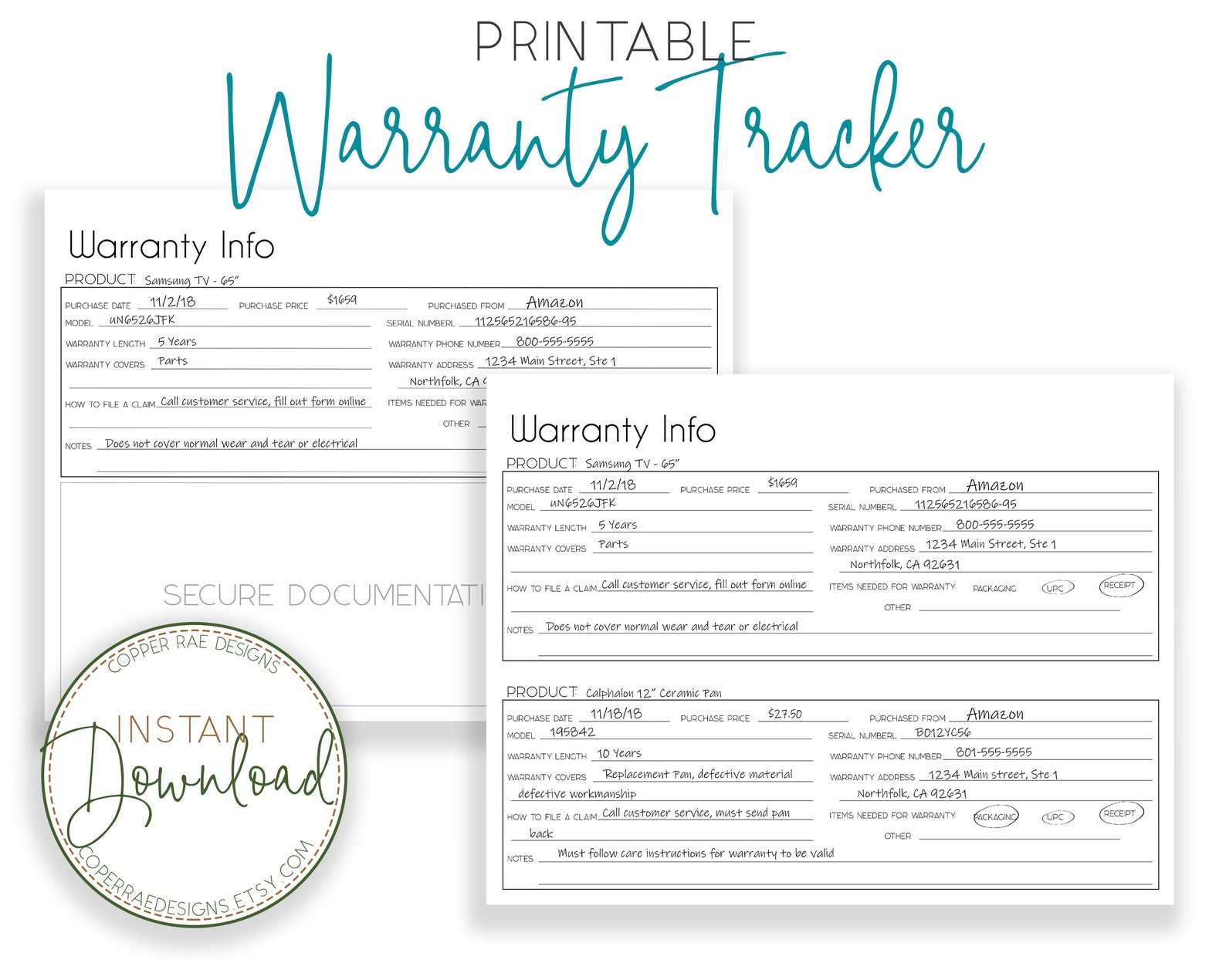 Printable Warranty Tracker Household Organizer Warranty Log Etsy