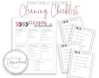 Customizable Cleaning Checklist, Cleaning Schedule, Home Organization, 8.5"x11
