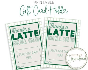 Druckbare Dankeskarte, Kaffee-Geschenkkartenhalter, Lehrer-Geschenkkartenhalter