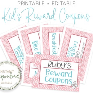 Cupones de recompensa para niños editables, libro de cupones para niños, cupones de recompensa para niños